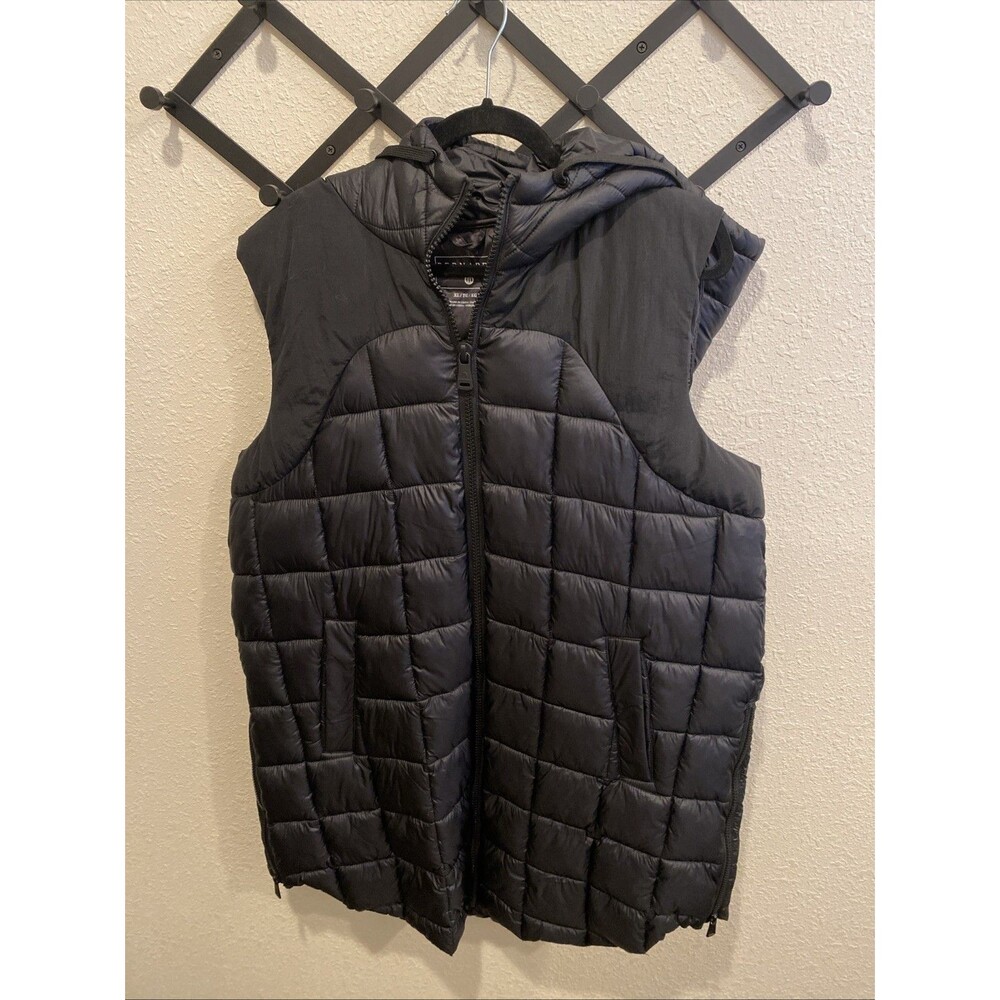 Bernardo Long Puffer Vest Hooded Black Womens Size XL